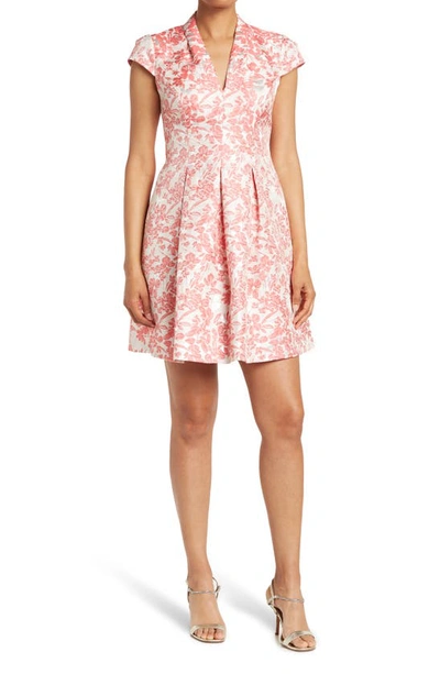 Shop Vince Camuto Floral Metallic Jacquard Fit & Flare Dress In Coral