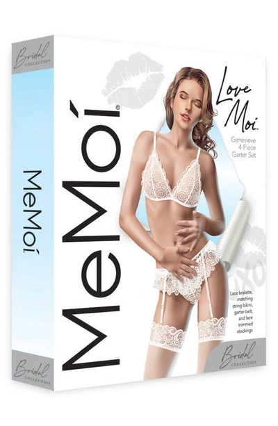 Shop Memoi Genevieve Lace 4-piece Garter Set In White