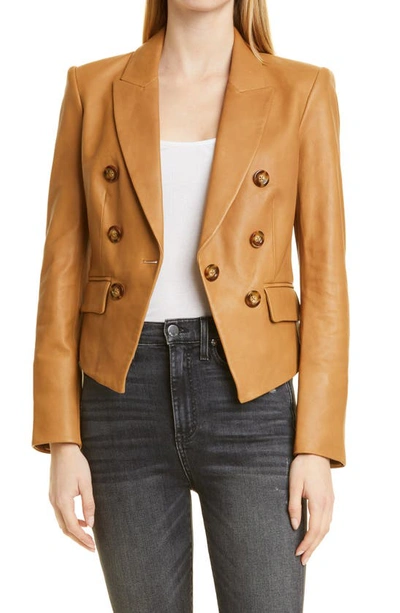 Shop Veronica Beard Cooke Dickey Leather Jacket In Camel