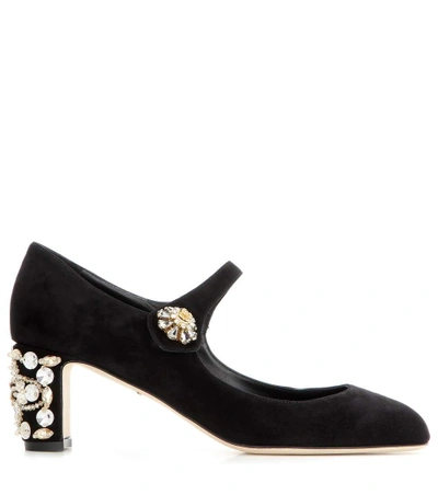 Shop Dolce & Gabbana Embellished Suede Mary Jane Pumps