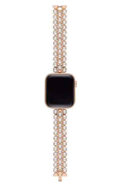Shop Kate Spade Imitation Pearl 16mm Apple Watch® Bracelet Watchband In White