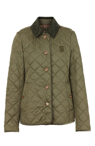 Shop Burberry Fernhill Quilted Coat In Olive Green