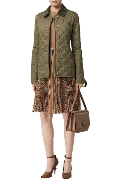 Shop Burberry Fernhill Quilted Coat In Olive Green