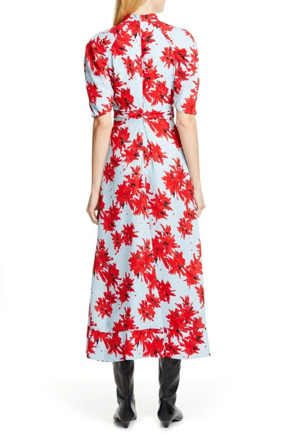 Shop Proenza Schouler Floral Tie Neck Georgette Midi Dress In Red/ Baby Blue Splatter