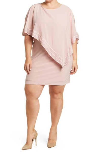 Shop Slny Foil Trim Asymmetrical Popover Capelet Sheath Dress In Faded Rose Silver