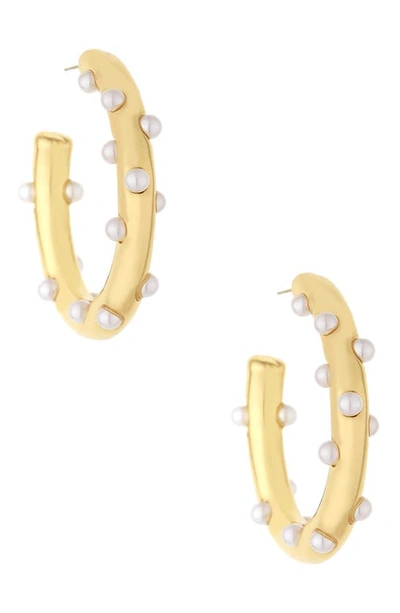 Shop Ettika Imitation Pearl Hoop Earrings In Gold