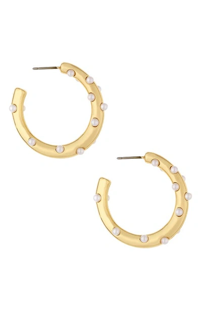 Shop Ettika Imitation Pearl Hoop Earrings In Gold