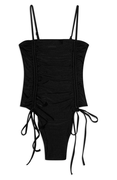 Shop Topshop Ruched One-piece Swimsuit In Black