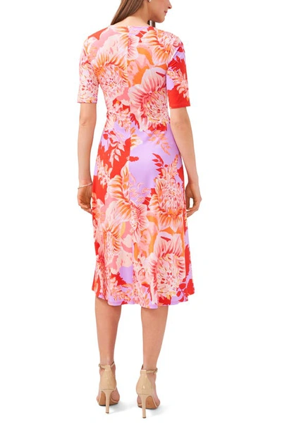 Shop Chaus Floral Faux Wrap Midi Dress In Red/ Purple