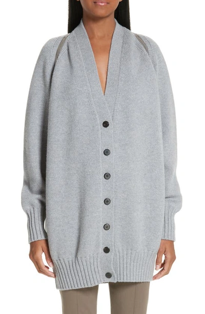 Shop Alexander Wang Zip Shoulder Merino Wool Cardigan In Heather Grey