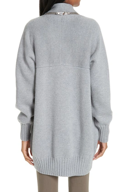 Shop Alexander Wang Zip Shoulder Merino Wool Cardigan In Heather Grey