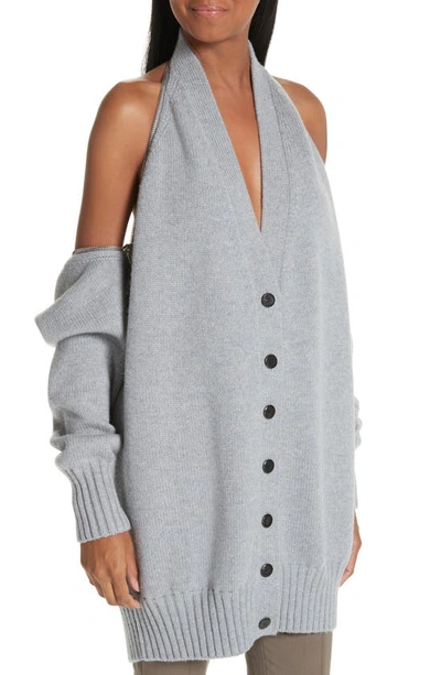 Shop Alexander Wang Zip Shoulder Merino Wool Cardigan In Heather Grey