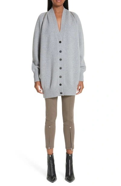 Shop Alexander Wang Zip Shoulder Merino Wool Cardigan In Heather Grey