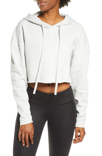 Shop Alo Yoga Edge Crop Hoodie In Chalk Wash