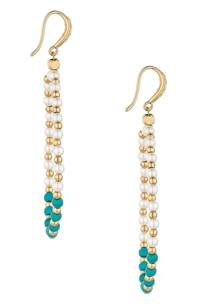Ettika Turquoise And Pearl Teardrop 18k Gold Plated Drop Earrings In Gold