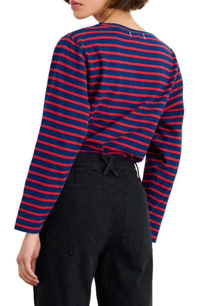 Shop Alex Mill Lakeside Stripe Crewneck Top In French Blue/ Berry Red