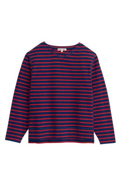 Shop Alex Mill Lakeside Stripe Crewneck Top In French Blue/ Berry Red