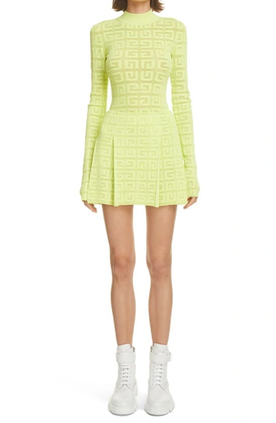 Shop Givenchy 4g Logo Jacquard Pleated Skirt In Fluo Yellow