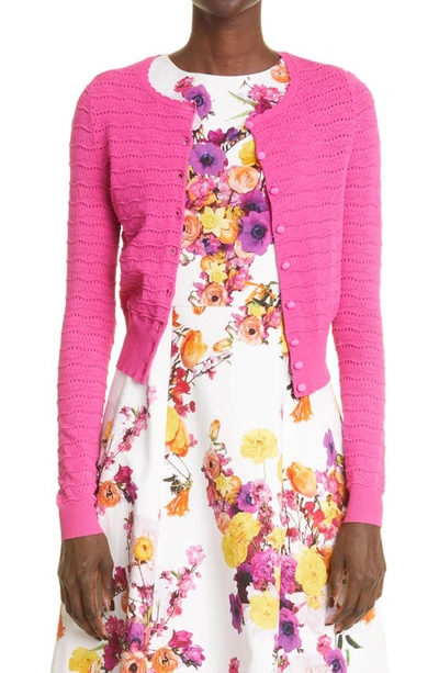 Shop Adam Lippes Crop Pointelle Cardigan In Fuchsia