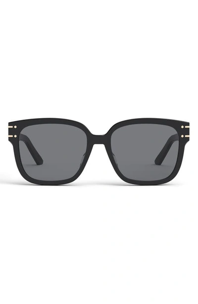 Shop Dior 'signature S7f 58mm Square Sunglasses In Shiny Black / Smoke