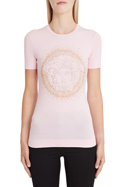 Shop Versace Embellished Medusa Logo Tee In Pink