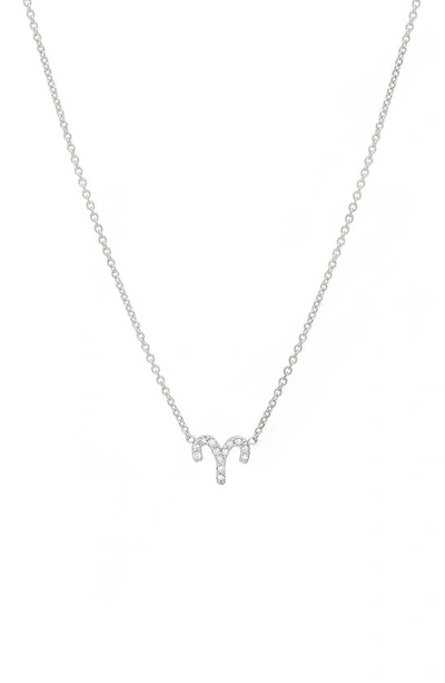 Shop Bychari Diamond Zodiac Pendant Necklace In 14k White Gold - Aries