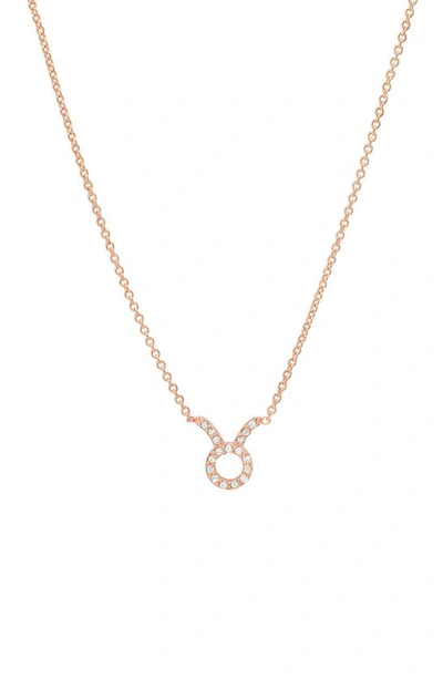 Shop Bychari Diamond Zodiac Pendant Necklace In 14k Rose Gold - Taurus