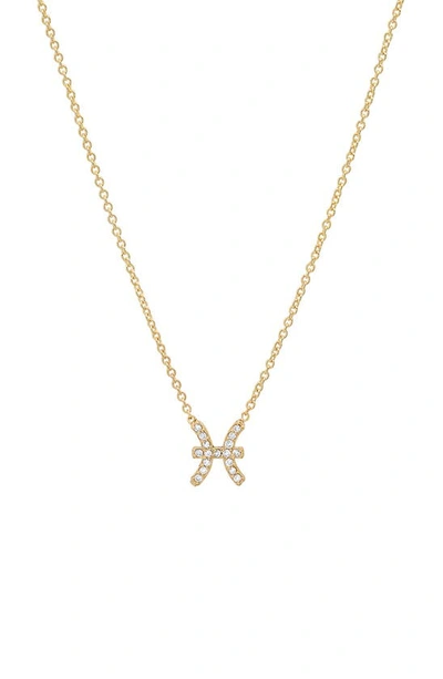 Shop Bychari Diamond Zodiac Pendant Necklace In 14k Yellow Gold - Pisces
