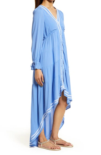 Shop Btfl-life V-neck Long Sleeve High-low Maxi Dress In Blue