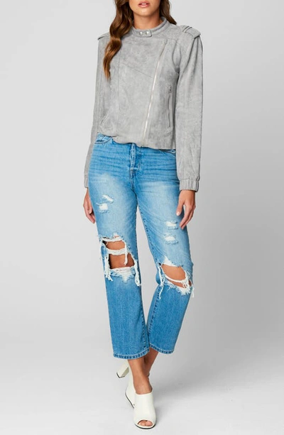 Blanknyc Faux Suede Moto Bomber In Vapor