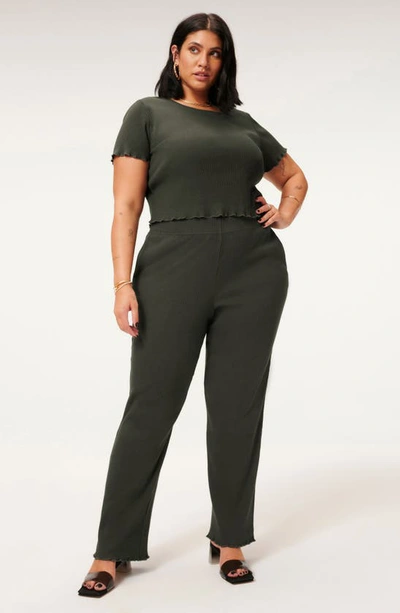 Shop Good American Ribbed Slim Flare Pants In Ink001