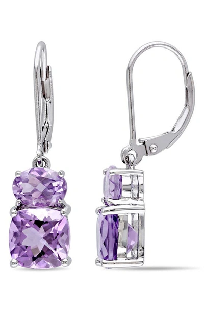Shop Delmar Sterling Silver Double Amethyyst Drop Earrings In Purple