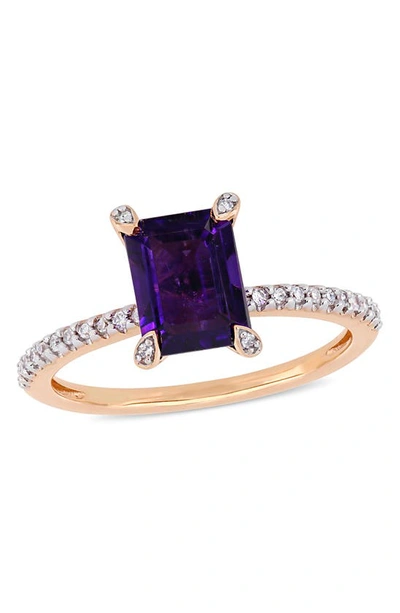 Shop Delmar 10k Rose Gold African Amethyst & Pavé Diamond Bang Ring In Purple
