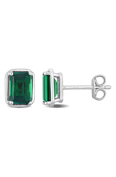 Shop Delmar Sterling Silver Lab Created Emerald Stud Earrings In Green