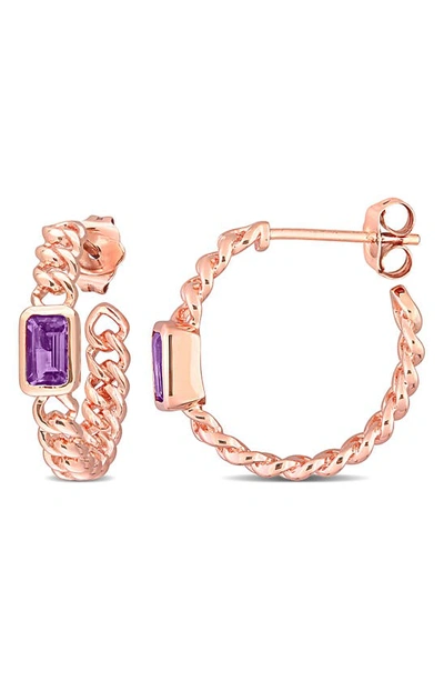 Shop Delmar 10k Rose Gold Amethyst Chain Hoop Earrings In Purple
