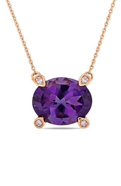 Shop Delmar 10k Rose Gold African Amethyst & Diamond Pendant Necklace In Purple