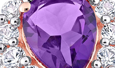Shop Delmar Demlar 10k Rose Gold Pear Cut Amethyst & Created White Topaz Halo Ring In Purple