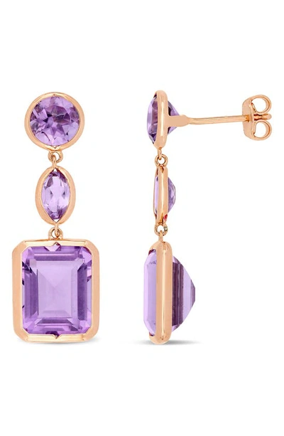 Shop Delmar Rose Rhodium Plated Sterling Silver Drop Earrings In Purple