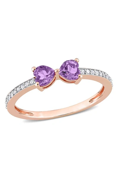 Shop Delmar 10k Rose Gold Heart Shaped Amethyst & Diamond Ring In Purple