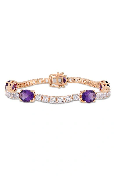 Shop Delmar 10k Rose Gold Vermeil African Amethyst & White Topaz Bracelet In Purple