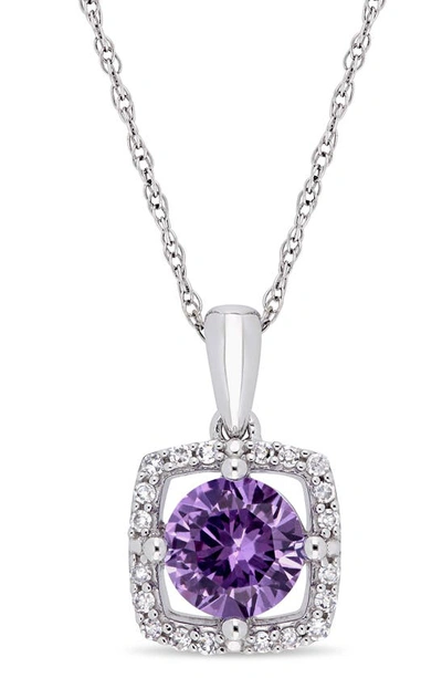 Shop Delmar 10k White Gold Lab Created Alexandrite & Diamond Pendant Necklace In Purple
