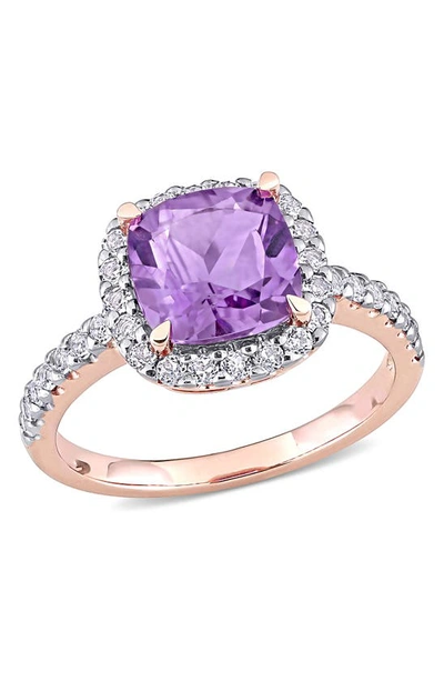 Shop Delmar 10k Rose Gold Amethyst & White Topaz Ring In Purple