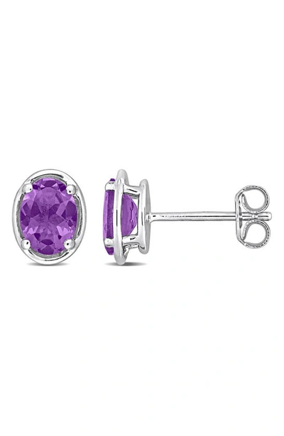 Shop Delmar Sterling Silver Amethyst Stud Earrings In Purple
