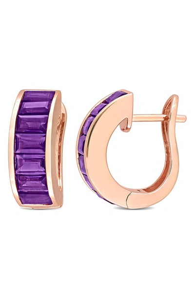 Shop Delmar 10k Rose Gold Vermeil Amethyst Hoop Earrings In Purple