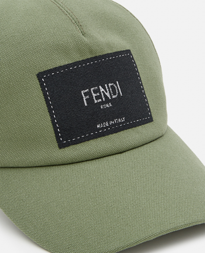 Shop Fendi Cotton Baseball Hat In Green