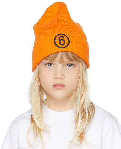 Shop Mm6 Maison Margiela Kids Orange Logo Beanie In M6201 Bright Orange