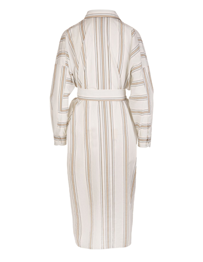 Shop Max Mara Striped White Deserto Dress In Bianco