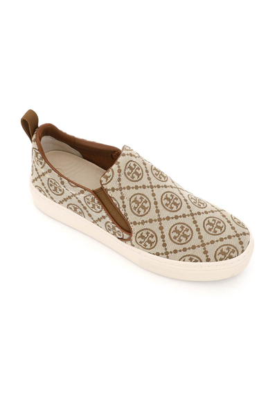 Shop Tory Burch Jacquard Fabric Slip-on Sneakers In Hazel Caballo Brown (beige)