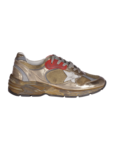 Shop Golden Goose Running Dad Net And Lamin Upper Leather Star Lamin In Oro/bianco