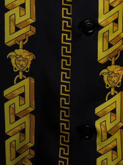 Shop Versace Chain Pinstripe Printed Silk Shirt In Black
